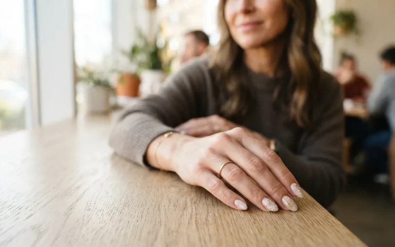 a woman with elegant decorated nails