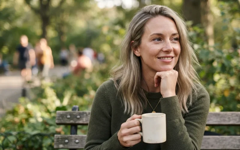 a woman with ash blonde hair